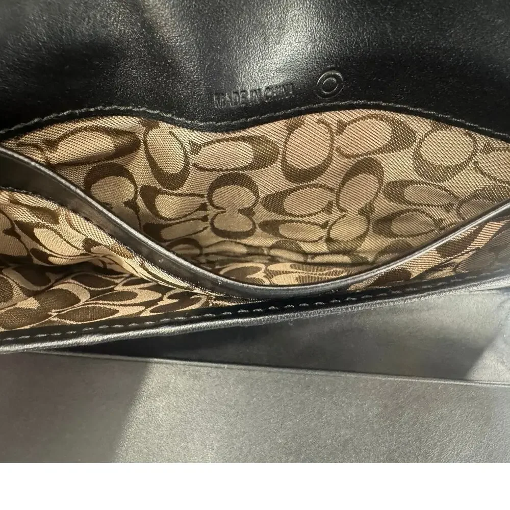 Coach Vintage Black Leather Silver Buckle Trifold Checkbook Wallet